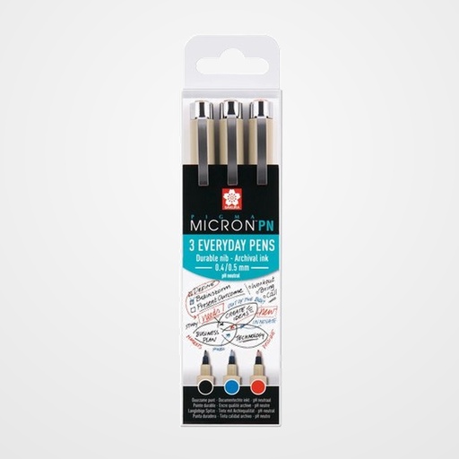 ROTULADOR CALIBRADO SAKURA PIGMA MICRON 3 COLORES (AZUL, NEGRO Y ROJO) ESTUCHE de 3