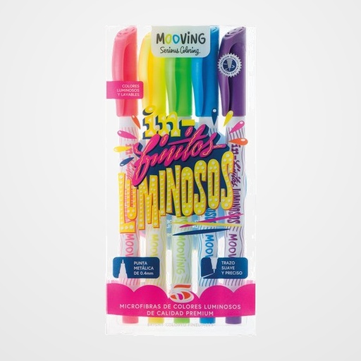 ROTULADOR FIBRA MOOVING FINELINER COLORES LUMINOSOS ESTUCHE de 5