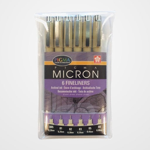 ROTULADOR SAKURA CALIBRADO MICRON (0.05, 0.1, 0.2, 0.3, 0.5, 0.8 mm) CAJA de 6