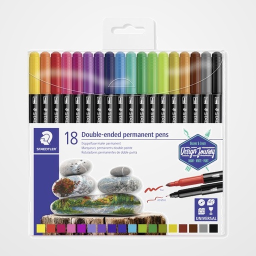 ROTULADOR PERMANENTE STAEDTLER 3187 DESIGN JOURNEY DOBLE PUNTA ESTUCHE de 18