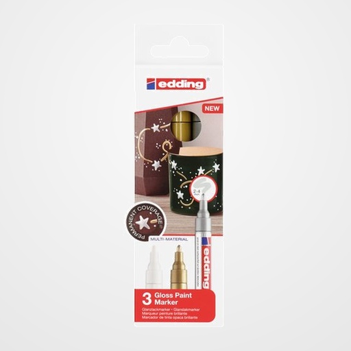 MARCADOR T.OPACA PERM. EDDING  750 CONICO BLISTER DE 3 (blanco, oro y plata)
