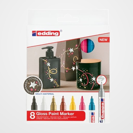 MARCADOR T.OPACA PERM. EDDING  750 CONICO BLISTER DE 8 (negro, blanco, oro, cobre, amarillo, rosa, azul claro y plata)