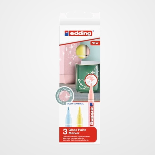 MARCADOR T.OPACA PERM. EDDING  751 CONICO BLISTER DE 3 (azul pastel, amarillo pastel y rosa pastel)