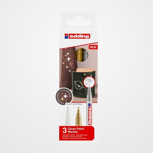 MARCADOR T.OPACA PERM. EDDING  751 CONICO BLISTER DE 3 (blanco, oro y plata)