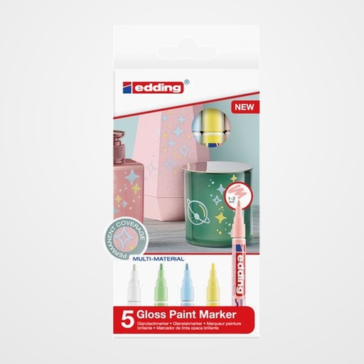 MARCADOR T.OPACA PERM. EDDING  751 CONICO BLISTER DE 5 (blanco, verde pastel, azul pastel, amarillo pastel y rosa pastel)