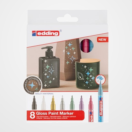 MARCADOR T.OPACA PERM. EDDING  751 CONICO BLISTER DE 8 (negro, blanco, oro, plata, verde metalico, violeta metalico, rosa metalico, azul claro metalico)