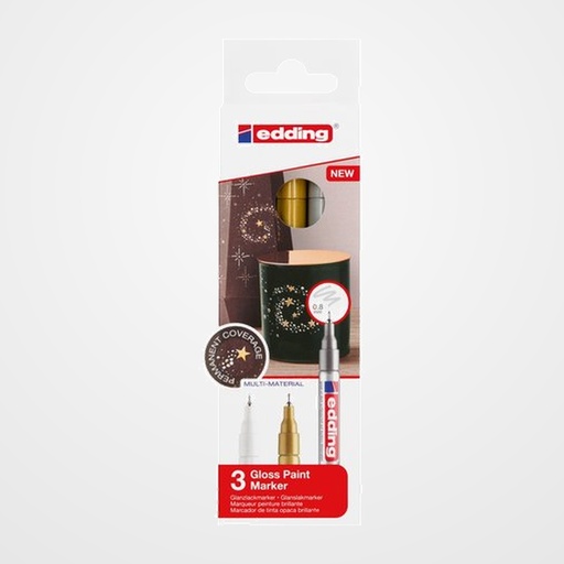 MARCADOR T.OPACA PERM. EDDING  780 CONICO BLISTER DE 3 (blanco, oro y plata)