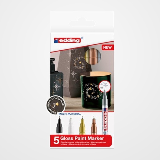 MARCADOR T.OPACA PERM. EDDING  780 CONICO BLISTER DE 5 (negro, blanco, oro, cobre y plata)