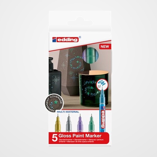 MARCADOR T.OPACA PERM. EDDING  780 CONICO BLISTER DE 5 (oro, plata, violeta metalico, verde metalico, azul claro metalico)