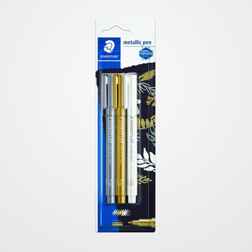 MARCADOR T.OPACA NO PERM. STAEDTLER 8323 METALICO BLISTER de 3 (BLANCO, ORO Y PLATA)
