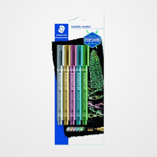 MARCADOR T.OPACA NO PERM. STAEDTLER 8323 METALICO BLISTER de 5 (ORO, PLATA, ROJO, AZUL Y VERDE)