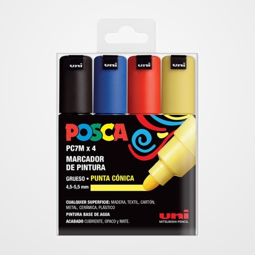 MARCADOR T.OPACA NO PERM. UNI POSCA  7,0 (PC-7M)  BASIC ESTUCHE de 4