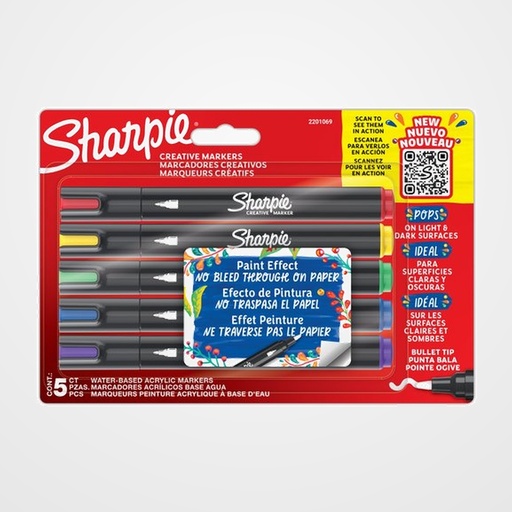 ROTULADOR SHARPIE CREATIVE ACRYLIC SURTIDO BLISTER de 5