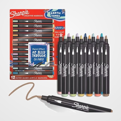 ROTULADOR SHARPIE CREATIVE ACRYLIC SURTIDO COLORES TIERRA BLISTER de 12