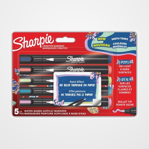 ROTULADOR SHARPIE CREATIVE ACRYLIC SURTIDO COLORES TIERRA BLISTER de 5