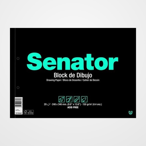 BLOC DE DIBUJO SENATOR CON ESPIRAL LISO 2 TALADROS Fº PROLONGADO 150g 20h