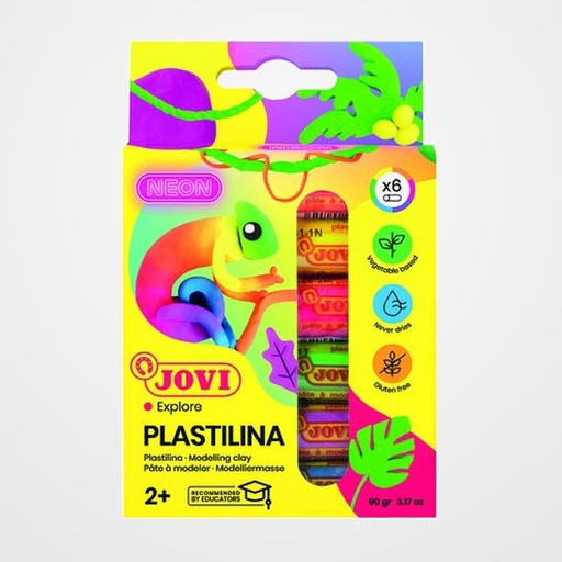 PLASTILINA JOVI 90 BARRA 15 gr. COLORES NEON ESTUCHE DE 6