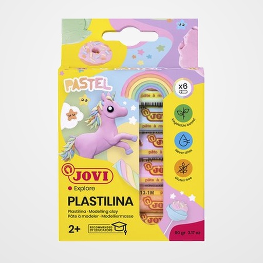 PLASTILINA JOVI 90 BARRA 15 gr. COLORES PASTEL ESTUCHE DE 6