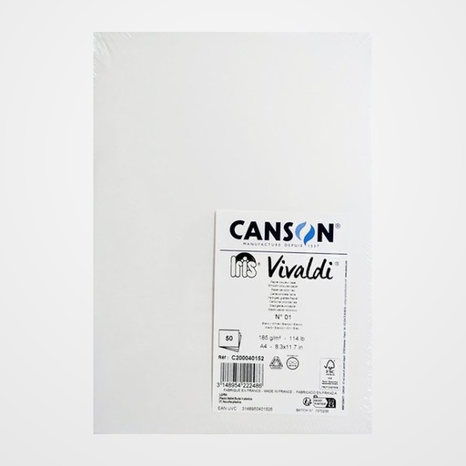 CARTULINA A4 IRIS 185g BLANCO PAQUETE de 50
