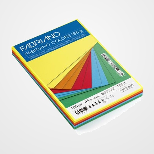 CARTULINA A4 FABRIANO COLORE 185g PAQUETE DE 100 COLORES INTENSOS