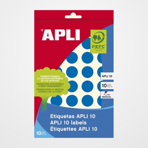 ETIQUETAS ADH.MANUALES BOLSA APLI COLOR AZUL 8h REDONDAS Ø 19 mm 320 uds.(02743)