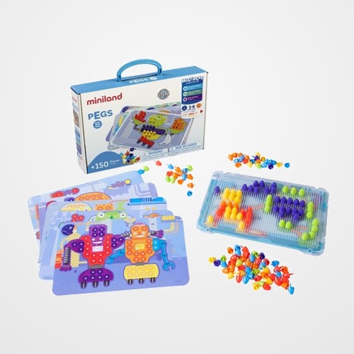 JUEGO EDUCAT.MINILAND PEGS 15 mm. 150 PIEZAS BRIGHT COLORS (3-6 años)