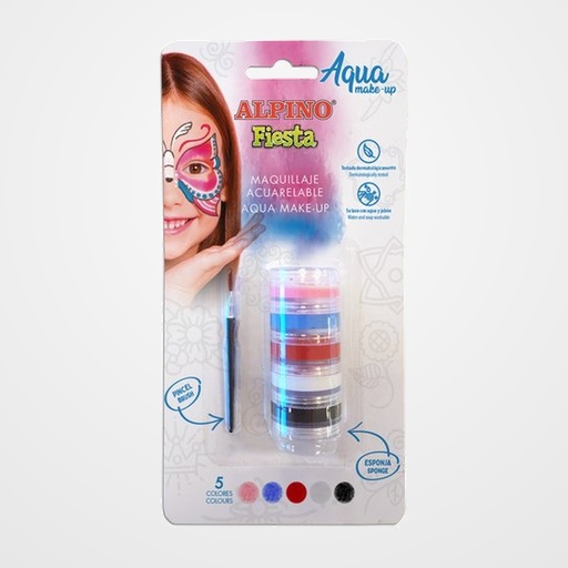 MAQUILLAJE ALPINO ACUARELABLE PRO BLISTER DE 5 COLORES 5 COLORES x 3gr. 1 PINCEL 1 ESPONJA