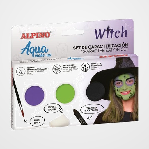 MAQUILLAJE ALPINO MAKE-UP POLVERA AQUA SET DE CARACTERIZACION BRUJA