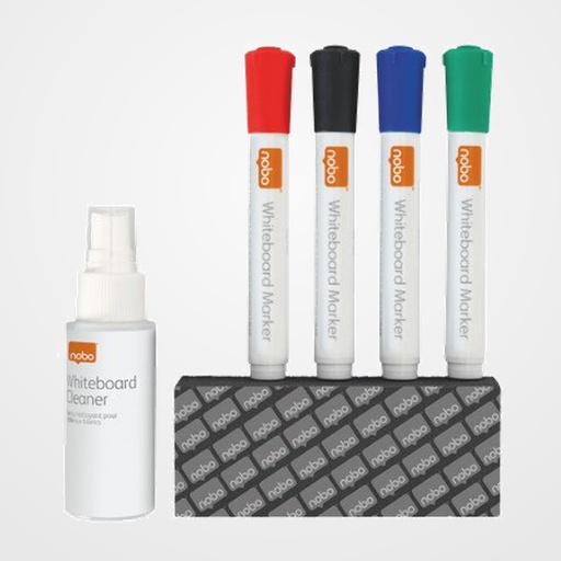 KIT NOBO para PIZARRA BLANCA (4 MARCADORES, BORRADOR y SPRAY)