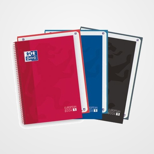 BLOC OXFORD EUROPEANBOOK 1 CLASSIC micro.tapa EXTRA A4 80h CUAD. 5x5 PACK de 3 (3 col.)