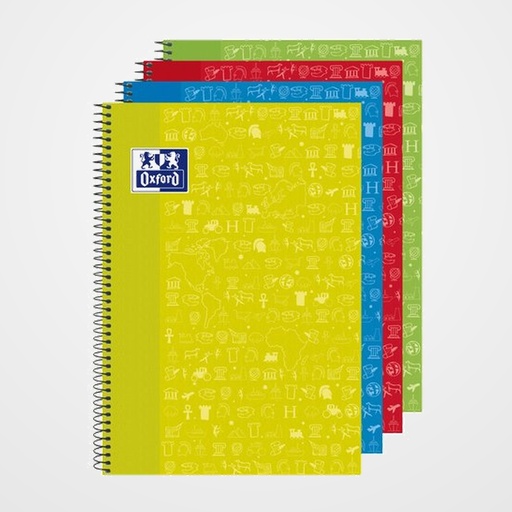 BLOC OXFORD SCHOOL ASIGNATURAS SOCIALES tapa EXTRA Fº 80h CUADRIC.4x4 90g SURTIDO (4 col.)