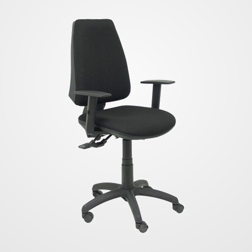 SILLA PIQUERAS Y CRESPO ELCHE S BRAZOS REGULABLES MECANISMO SINCRO de DOBLE MANETA GRAN CONFORTABILIDAD REGULABLE EN ALTURA RUEDAS de NYLON ASIENTO Y RESPALDO TAPIZADO BALI NEGRO
