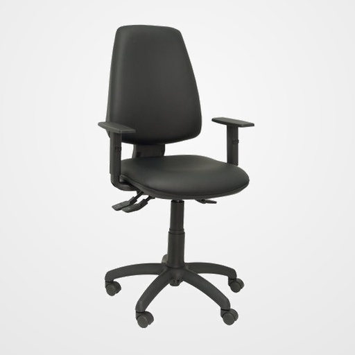 SILLA PIQUERAS Y CRESPO ELCHE S BRAZOS REGULABLES MECANISMO SINCRO de DOBLE MANETA GRAN CONFORTABILIDAD REGULABLE EN ALTURA ASIENTO Y RESPALDO TAPIZADO SIMILPIEL NEGRO