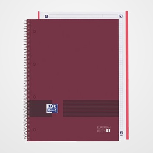 BLOC OXFORD SCHOOL EU.BOOK 1 OXFORD&YOU micro.tapa EXTRA A4+ 80h CUADRIC.5x5 90g BURDEOS