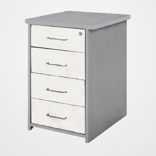 CAJONERA ROCADA 47x60x72 con 4 CAJONES ESTRUCTURA GRIS FRONTALES BLANCO