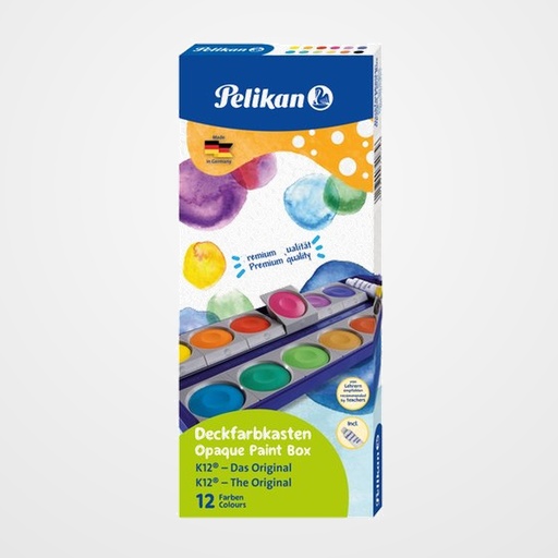 ACUARELAS PELIKAN 735 K/12 CUBRIENTE ESTUCHE de 12 + tubo TEMPERA BLANCA (720854)