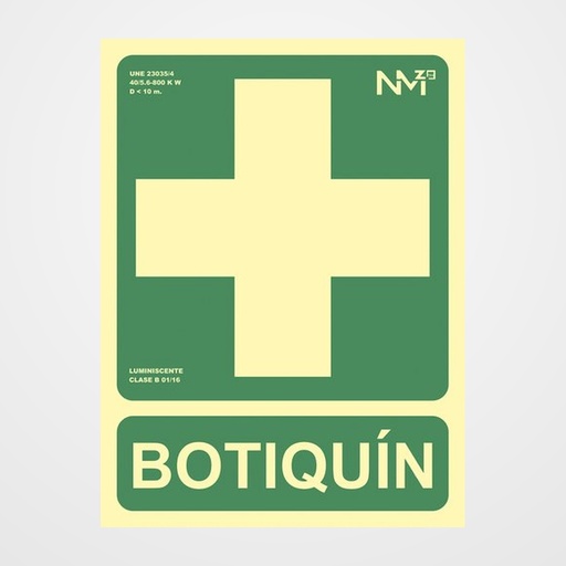 SEÑAL HOMOLOGADA FOTOLUMINISCENTE BOTIQUIN VERDE