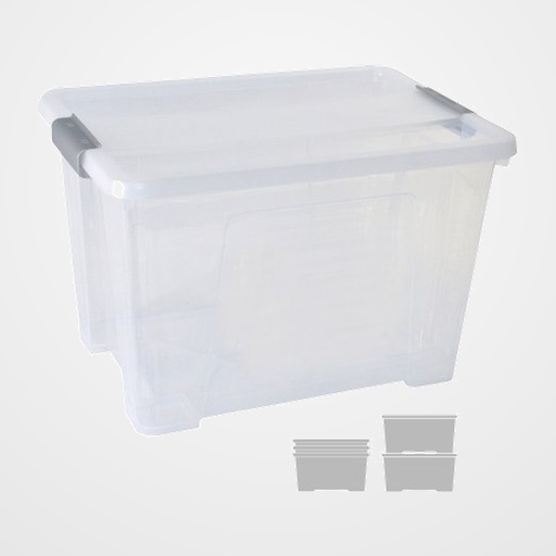 CAJA ALMACENAMIENTO A.2000 CON TAPA 20 LITROS DE PP APILABLE CRISTAL TRANSPARENTE