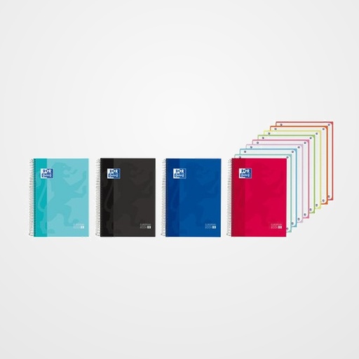 BLOC OXFORD SCHOOL EU.BOOK 8 micro.tapa EXTRA A4+ 160h CUADRIC.5x5 90g SURTIDO (4 col. vivos)