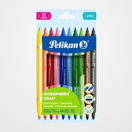 ROTULADOR FIBRA PELIKAN COLORELLA DUO (DOBLE PUNTA - GRUESA/FINA) ESTUCHE de 10 (813846)