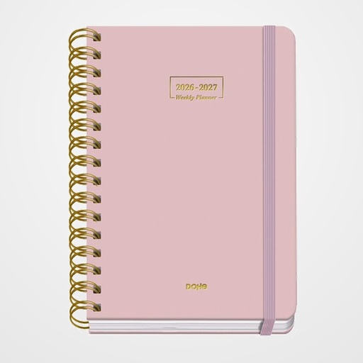 AGENDA ESCOLAR (2026-27) DOHE PREMIUM WIRE-O tapa EXTRA A5 S/V con GOMA ROSA