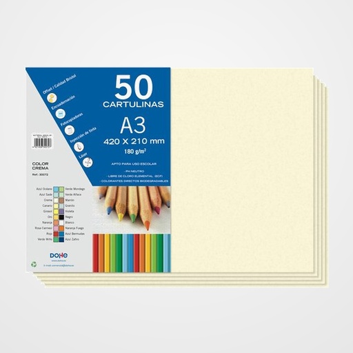 CARTULINA A3 DOHE 180g CREMA PAQUETE de 50