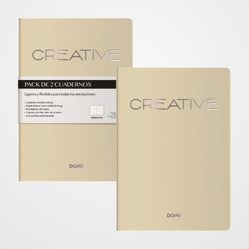 CUADERNO DOHE CREATIVE A5 40h 90gr. LISO BEIGE PACK de 2