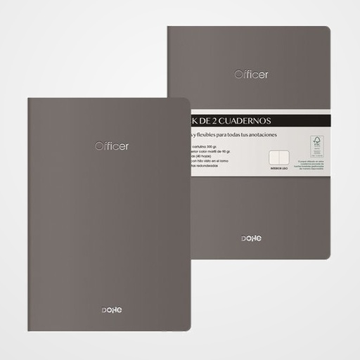 CUADERNO DOHE OFFICER A5 40h 90gr. LISO GRIS PACK de 2