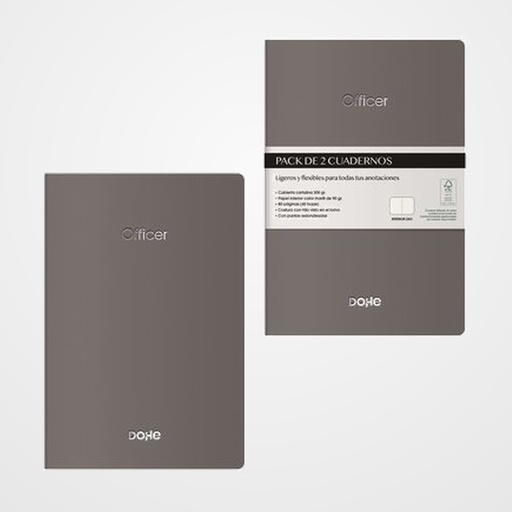 CUADERNO DOHE OFFICER A6 40h 90gr. LISO GRIS PACK de 2