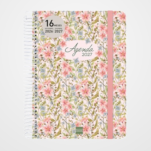 AGENDA ANUAL (2026-27) FINOCAM 16 MESES CLOE ESPIRAL tapa EXTRADURA S/V APAIS. E10 155x212 con GOMA ROSA
