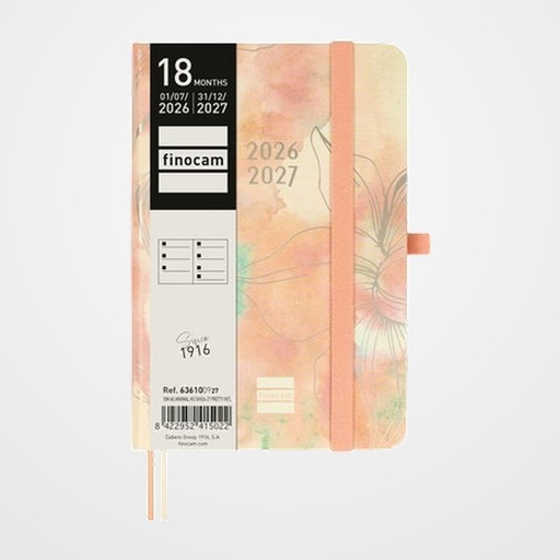 AGENDA ANUAL (2026-27) FINOCAM 18 MESES INTERNACIONAL MINIMAL COSIDA tapa EXTRADURA S/V APAIS. M3 100x150 con GOMA PRETTY