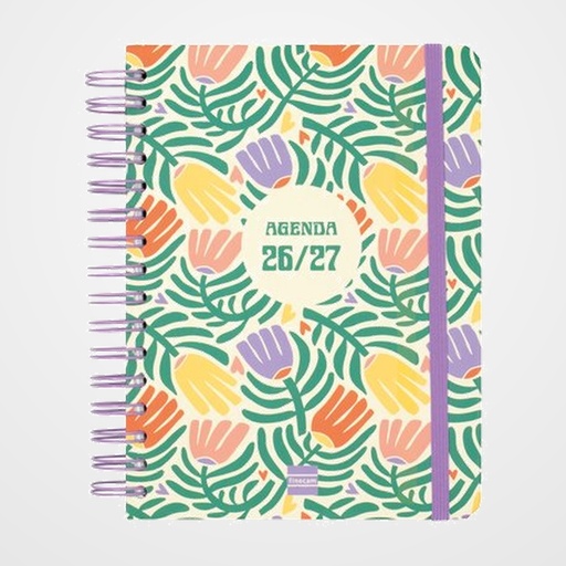 AGENDA ESCOLAR (2026-27) FINOCAM CATALAN COSMO WIRE-O tapa EXTRADURA D/P 4º 155x212 con GOMA GARDEN