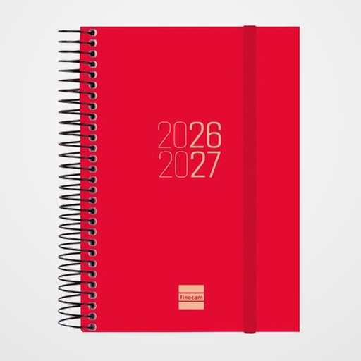 AGENDA ESCOLAR (2026-27) FINOCAM ESPIR ESPIRAL tapa PP D/P E8 120x171 con GOMA ROJO