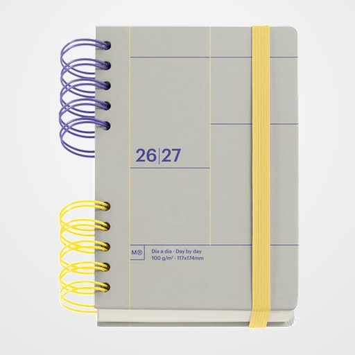 AGENDA ESCOLAR (2026-27) MIQUELRIUS BACK TO BASICS WIRE-O tapa EXTRA con GOMA ACTIVA 8º 126x178 D/P GRIS